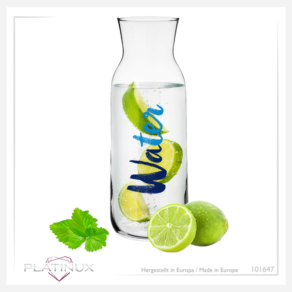 PLATINUX Karafka szklana z nadrukiem Water 1000ml (maks. 1200ml) Karafka na wodę