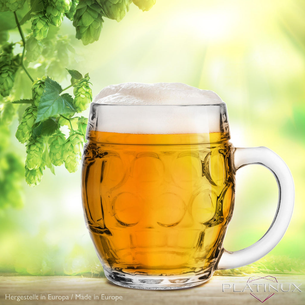 PLATINUX Szklanki do piwa z uchwytem 500ml (max.610ml) szklane, 6-częściowy zestaw, szklanka do piwa, kufel do piwa, kufel z miarką