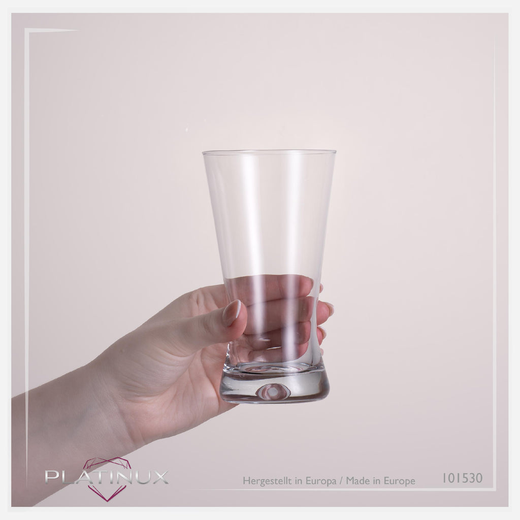 PLATINUX Szklanki do picia 300ml Szklanki do piwa Kształt X Zestaw 12-częściowy ze szkła Seria "CrossLine" Można myć w zmywarce