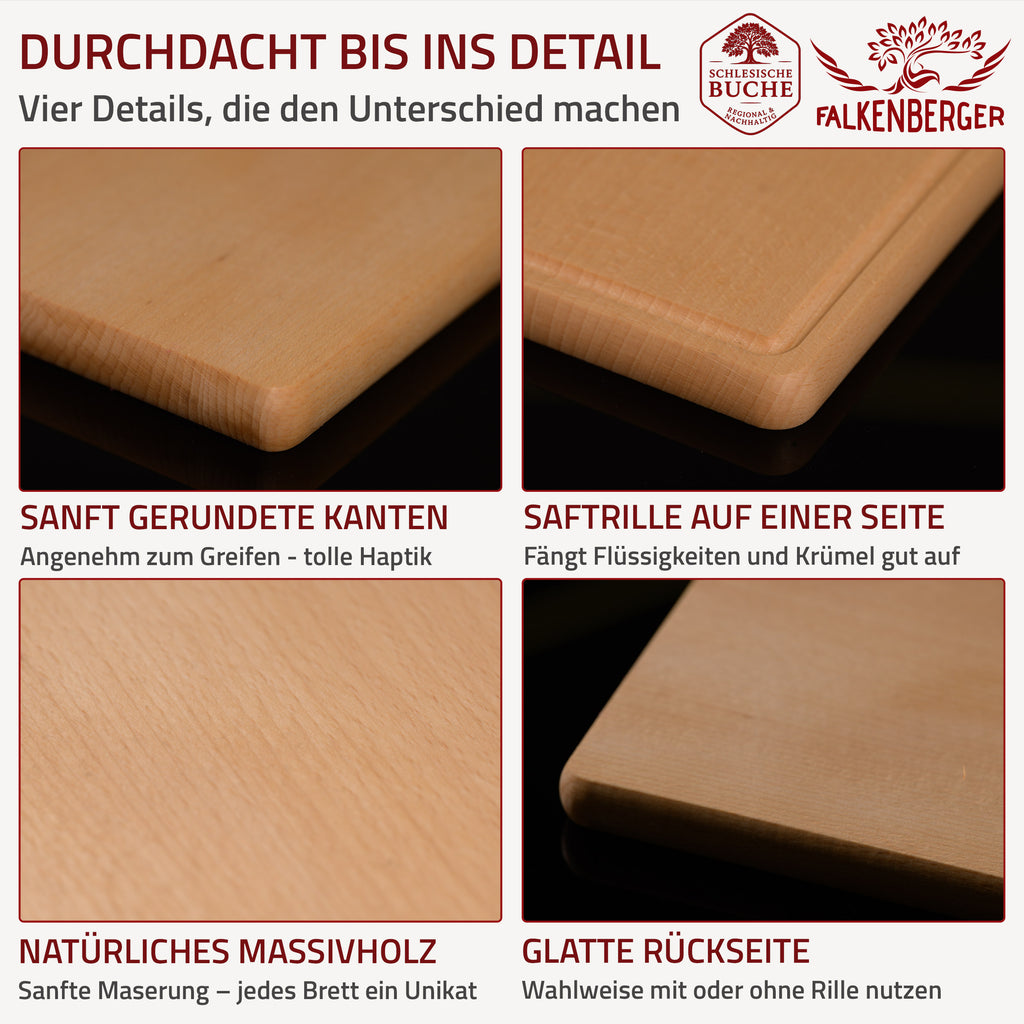 FALKENBERGER Frühstücksbrettchen 10er Set massive Buche, 24 × 14 × 1,6 cm Handgefertigt
