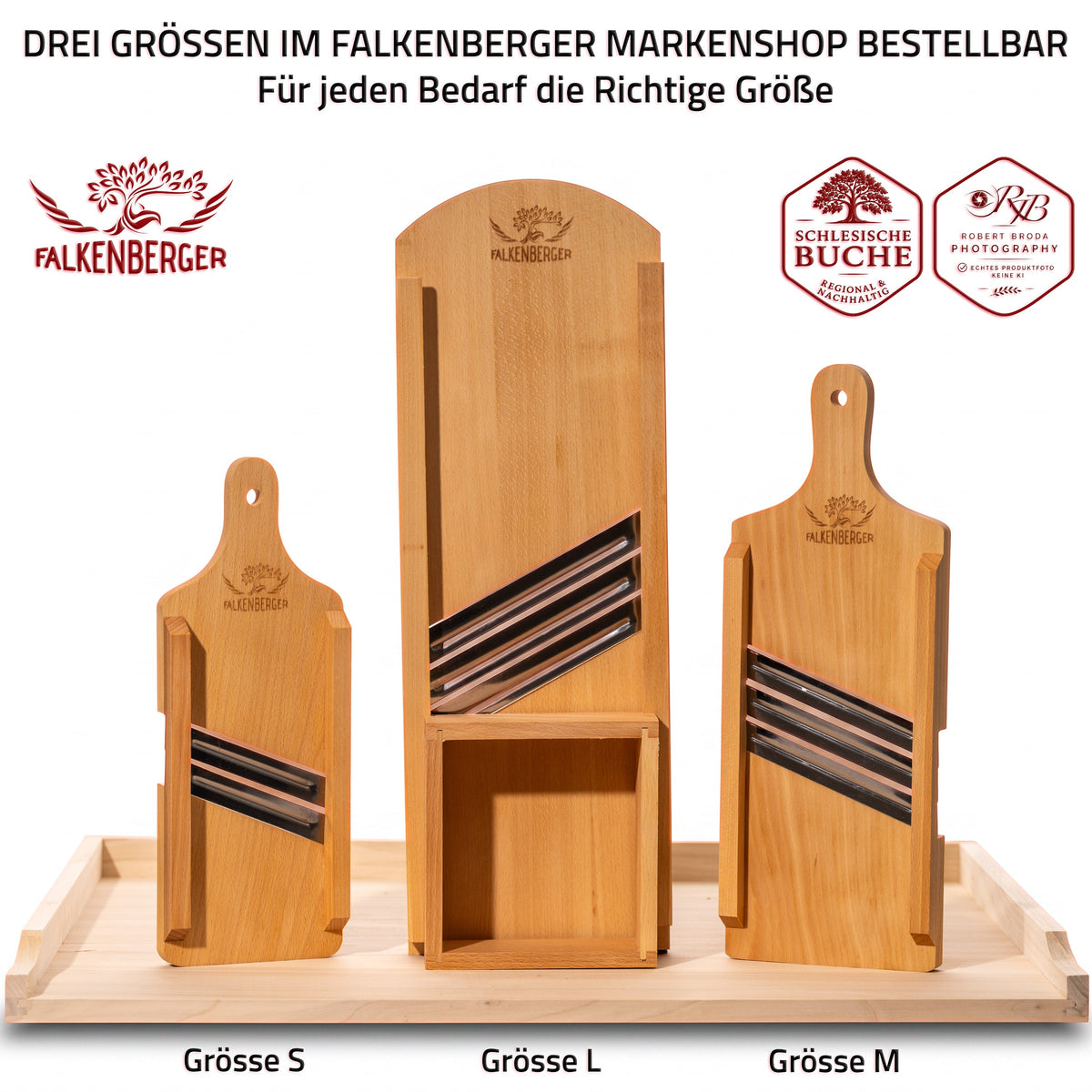 FALKENBERGER Krauthobel S massive Buche, Maße 36 × 13,5 × 3,5 cm Handgefertigt