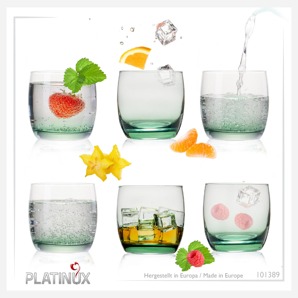 PLATINUX Eleganckie szklanki ze szkła, efekt Ombre, zielone, 200ml (max. 320ml), zestaw 6 sztuk, małe