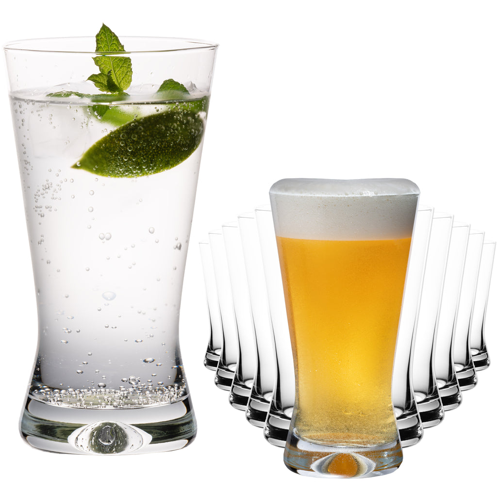 PLATINUX Szklanki do picia 300ml Szklanki do piwa Kształt X Zestaw 12-częściowy ze szkła Seria "CrossLine" Można myć w zmywarce