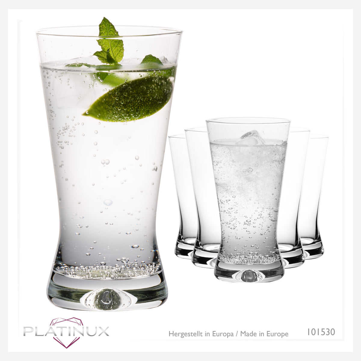 PLATINUX Szklanki do napojów 300ml Szklanki do piwa Kształt X Zestaw 6-częściowy ze szkła Seria "CrossLine" Można myć w zmywarce