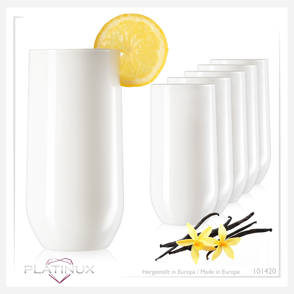 PLATINUX Eleganckie białe szklanki do picia 360ml (max. 440ml) Zestaw 6-częściowy Szklanki do wody