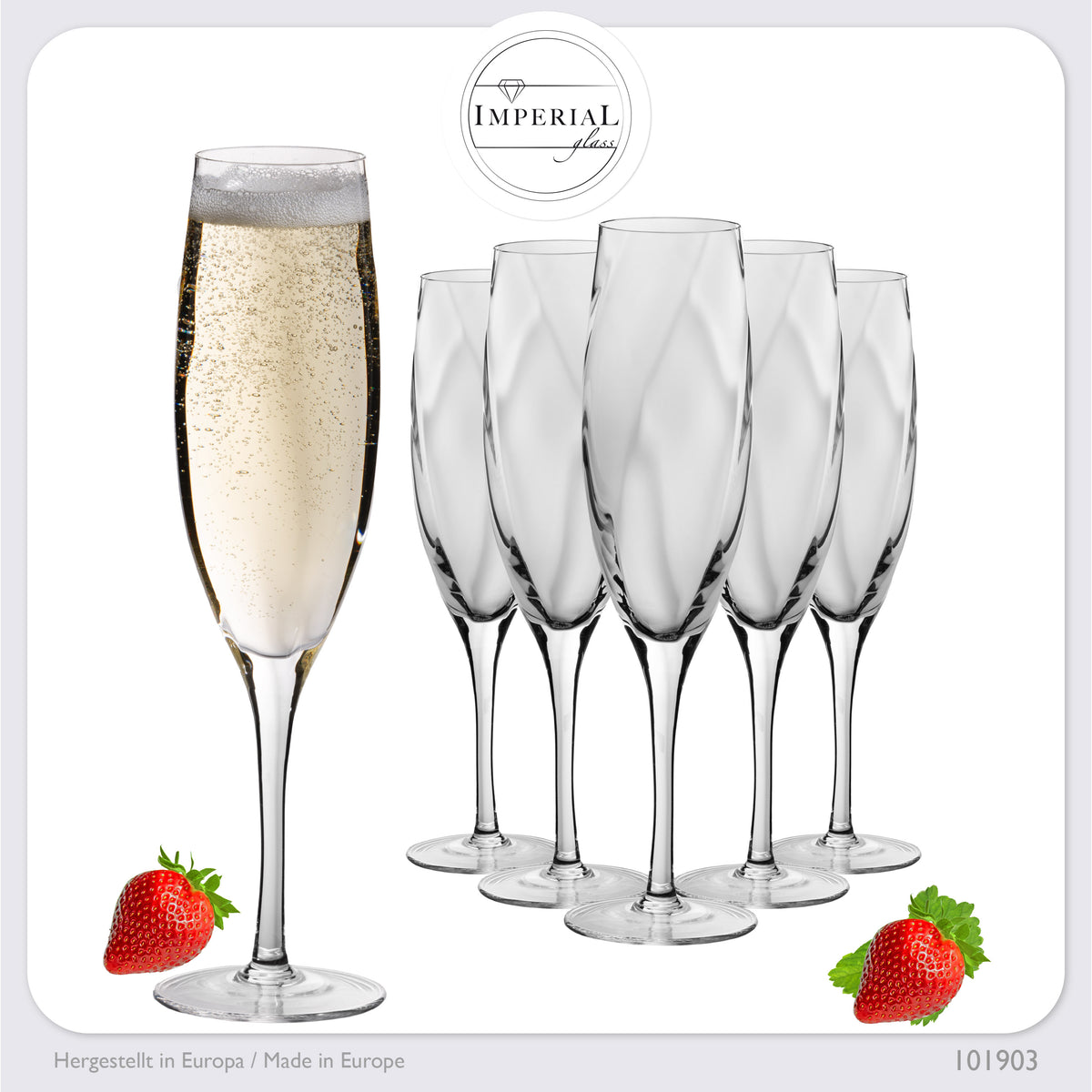 IMPERIAL glass gemusterte  Sektkelche 170ml Set 6-Teilig Sektgläser "Glamour" aus Crystalline Glas Handarbeit