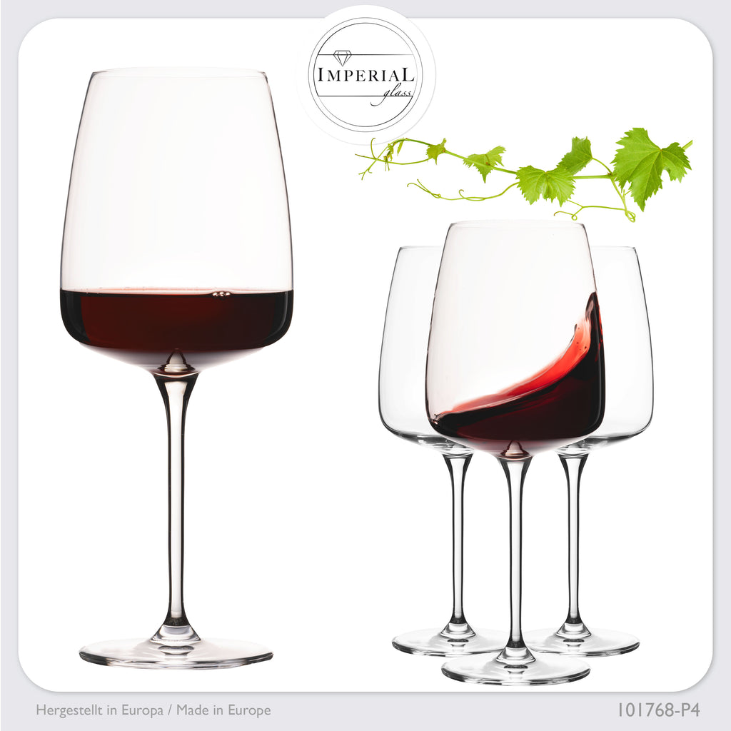 IMPERIAL glass Große eckige Rotweingläser 600ml Set 4-Teilig "Milano" Burgundergläser aus Crystalline Glas Spülmaschinenfest