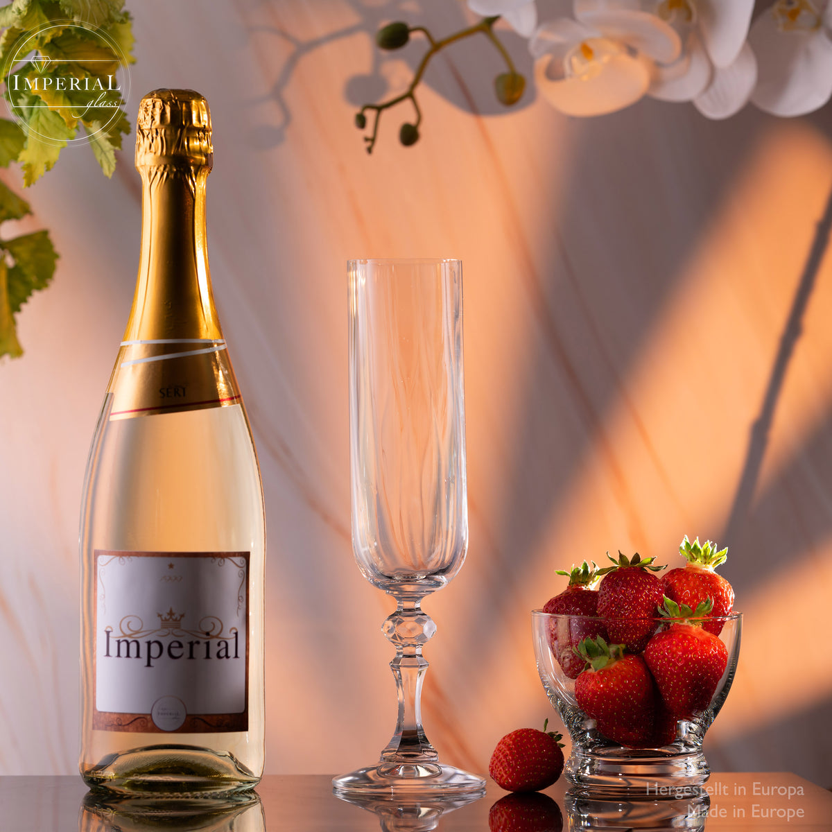 IMPERIAL glass geriffelte Sektkelche 200ml (max 250ml) "Prag" Set 2-Teilig Sektgläser aus Crystalline Glas Spülmaschinenfest