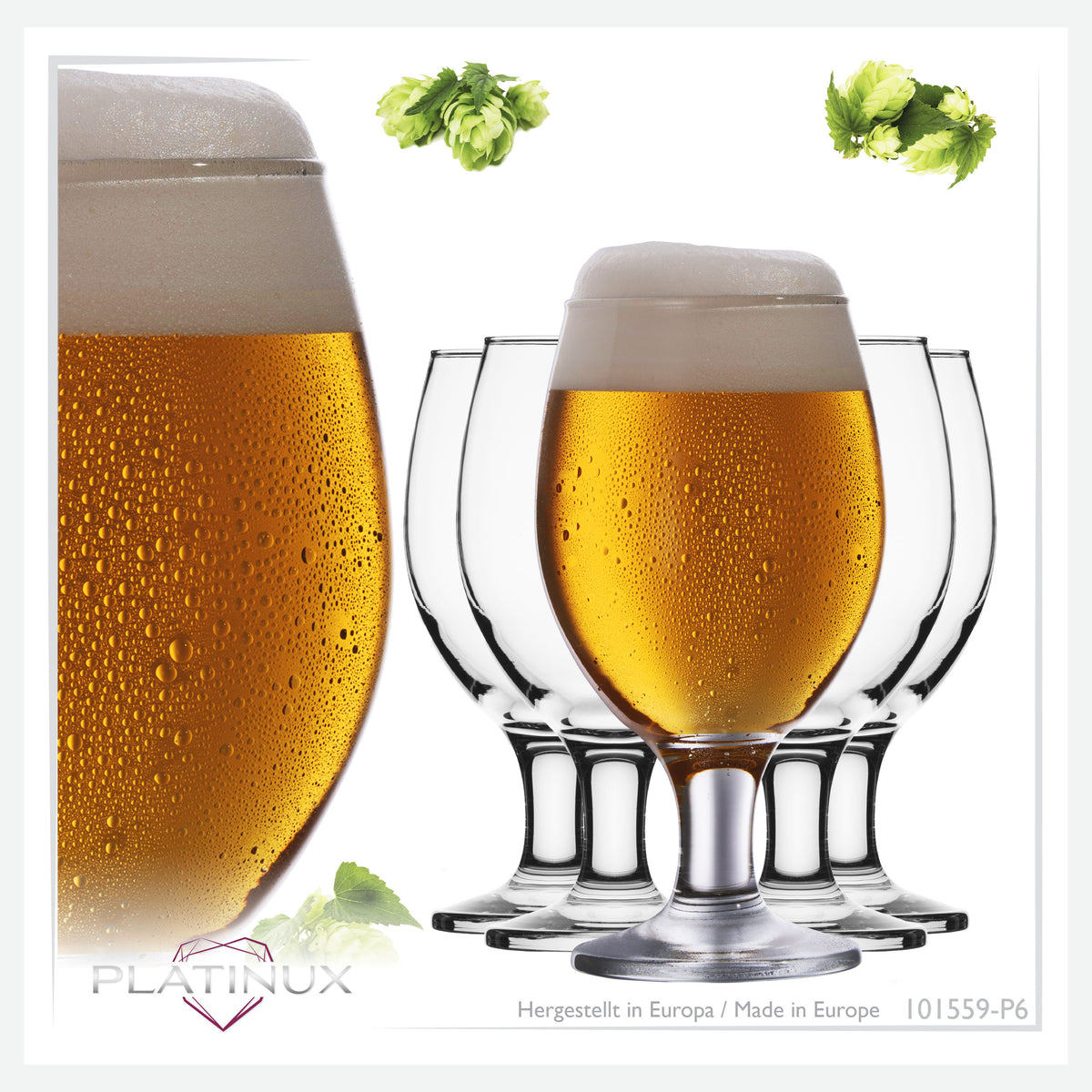 PLATINUX Kufle do piwa kielichowe Zestaw 6 sztuk 300 ml (maks. 400 ml) Szklanki do piwa typu Pils Kielichy do piwa