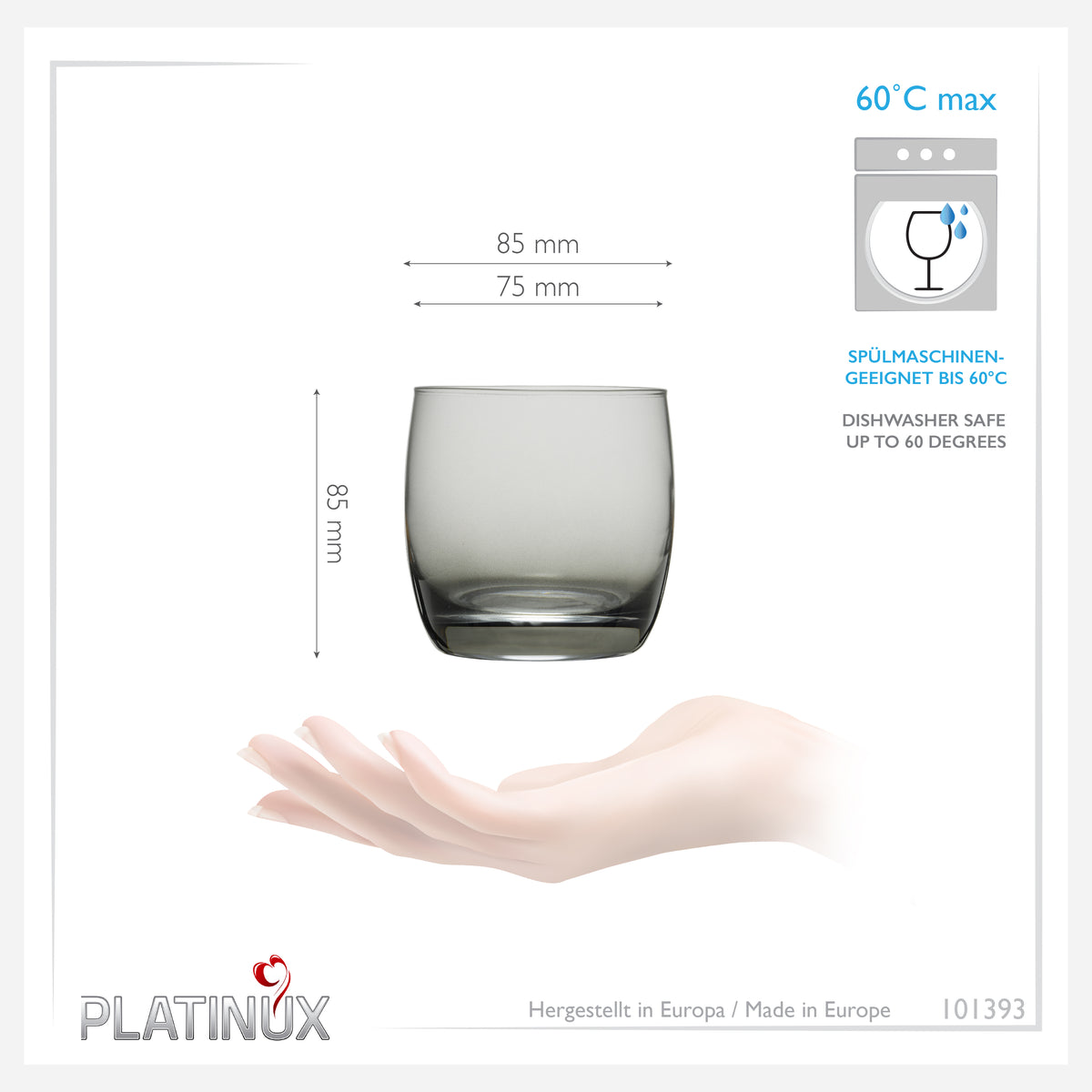 PLATINUX Eleganckie szklanki do napojów Szklane Czarne Ombré 200ml (max. 320ml) Zestaw 6 sztuk mały