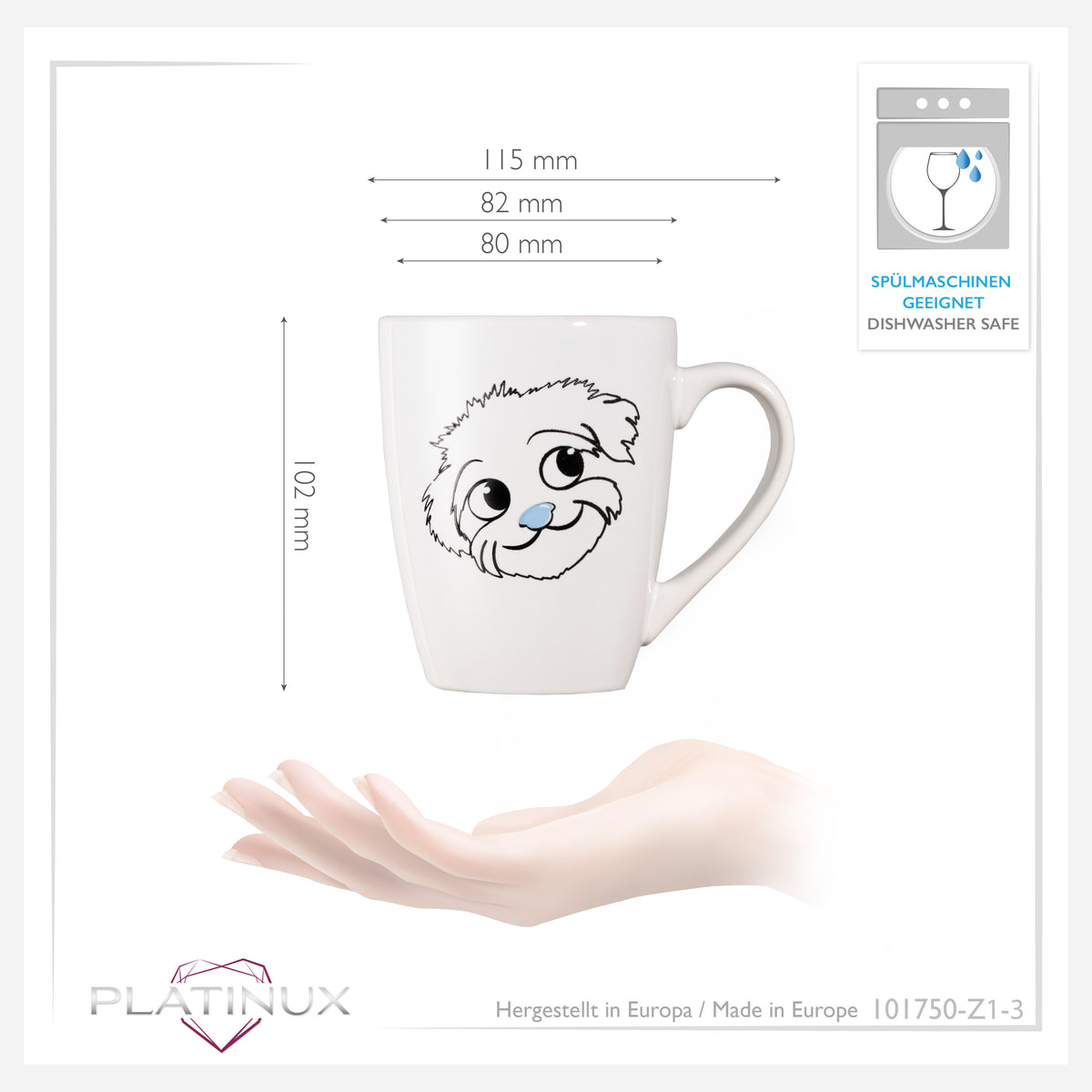 PLATINUX filiżanka kawy z uchwytem 250ml kubek z motywem psa "Flocke" filiżanka herbaty