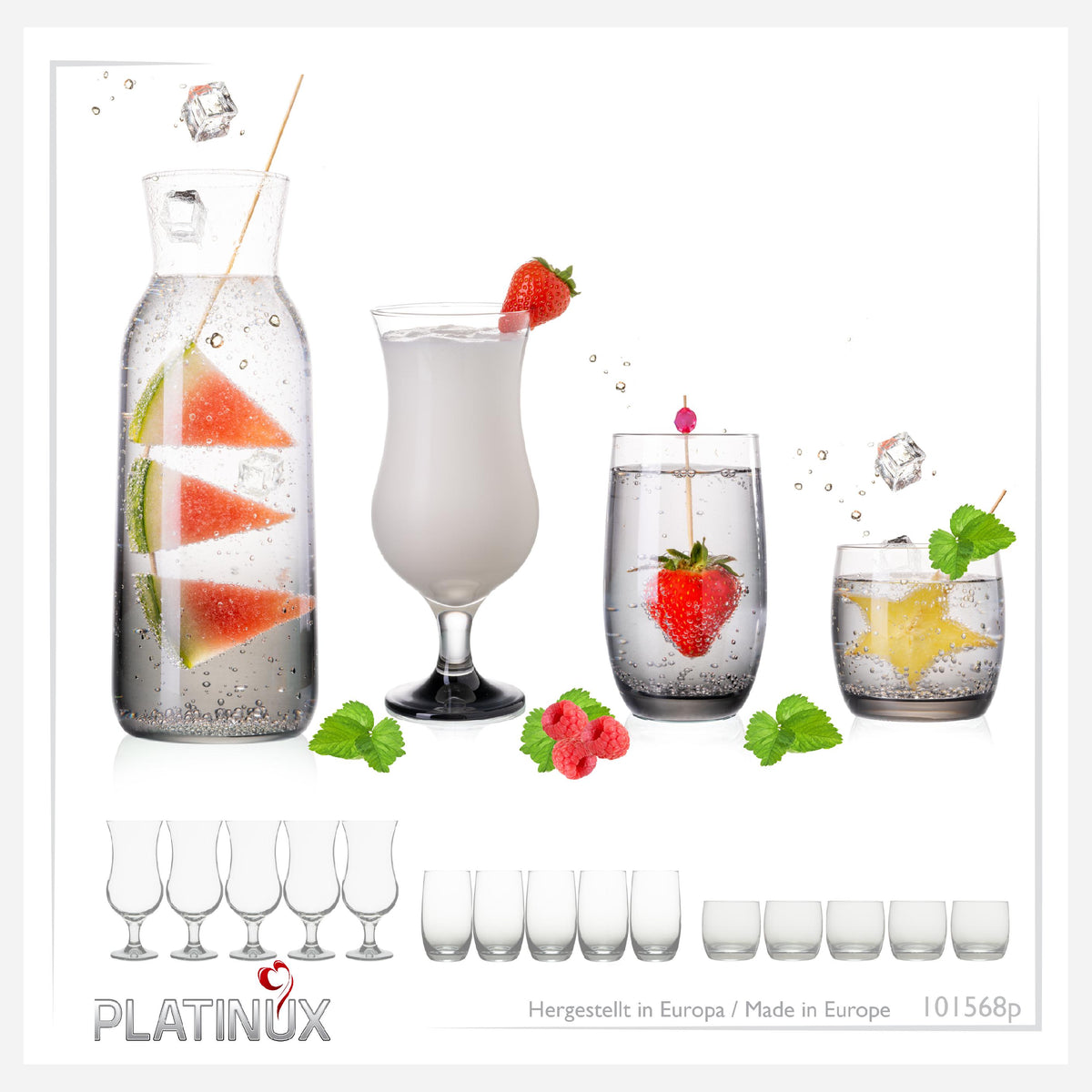 PLATINUX Szklanki i karafka z efektem czarnego ombre 19 elementów, szkło