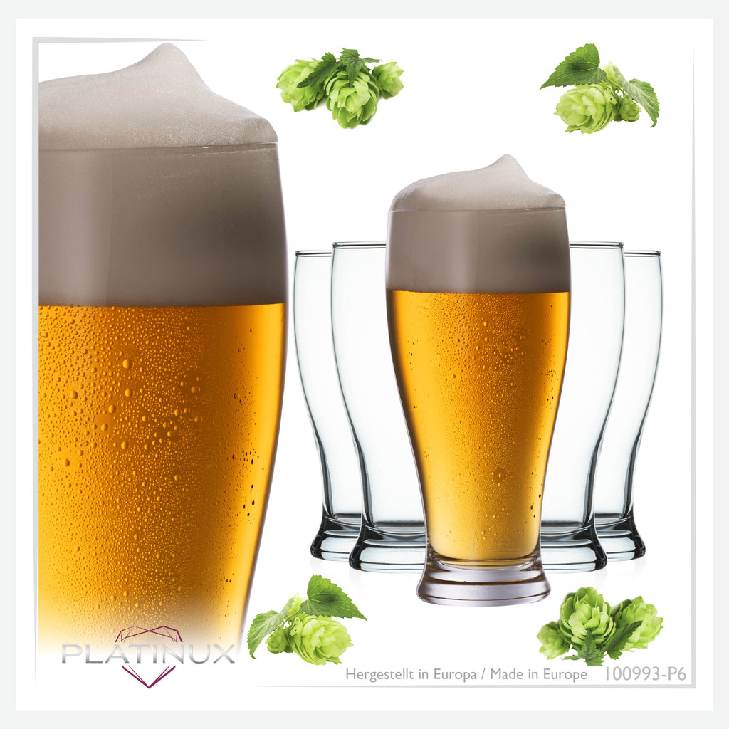 PLATINUX Zestaw 6 szklanek do piwa 500ml (maks. 565ml) Szklanki do piwa z uchem Kufle do piwa Szklanki do pszenicznego piwa Wysokie szklanki do piwa