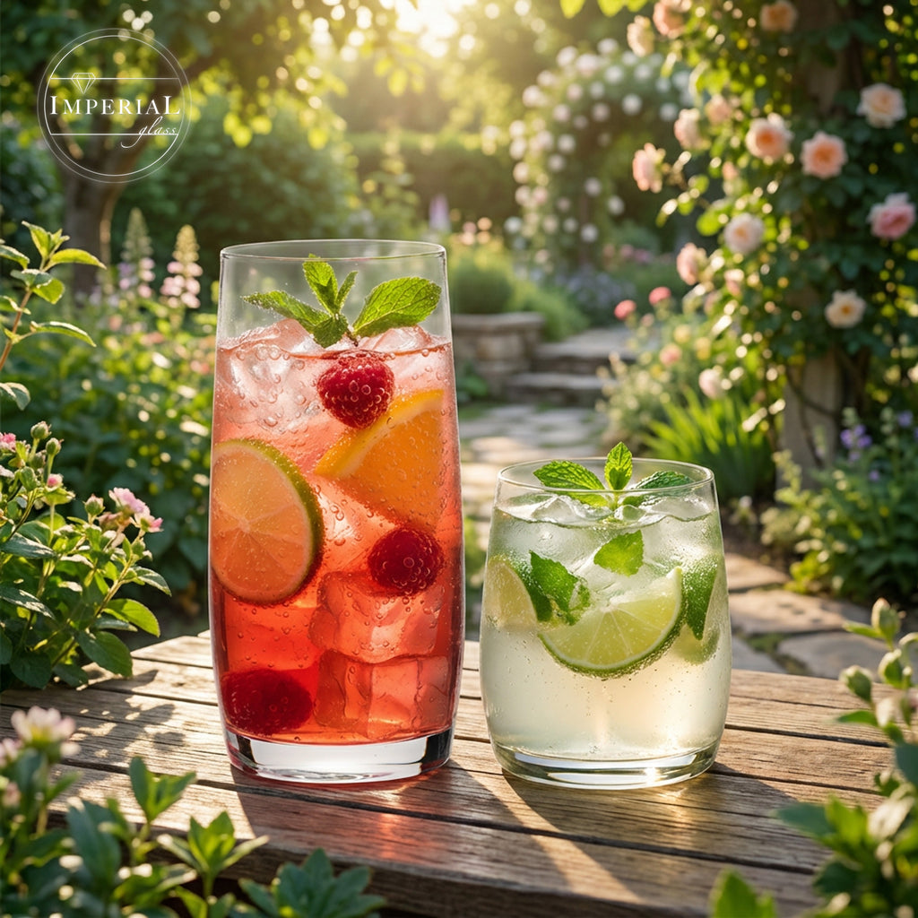 IMPERIAL glass Kompletny zestaw 12 szklanek o pojemności 340ml i 440ml, Szklanki do napojów z długimi i krótkimi szklankami do whisky, Szklanki szklane, można myć w zmywarce