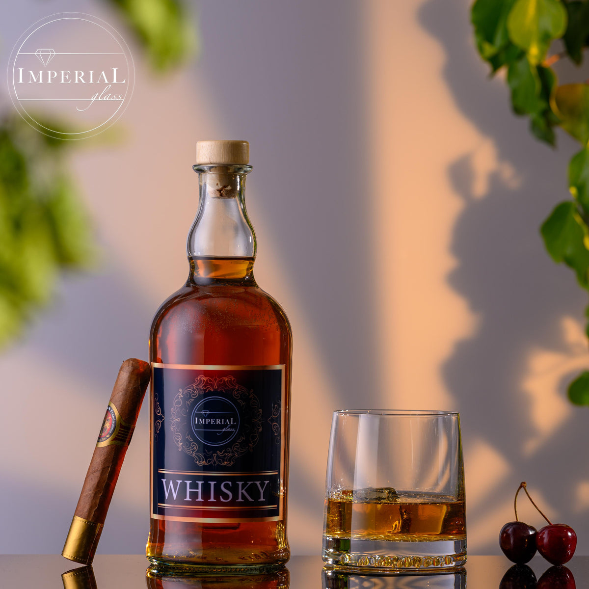 IMPERIAL szklanki do whisky 380 ml, zestaw 2 sztuk ze szkła krystalicznego, z fakturowanym dnem „Faro”