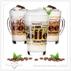 PLATINUM Szklanki do kawy z motywem maks. 350ml, zestaw 3-częściowy, szklanki ze szkła do Latte Macchiato z uchwytem, szklanki do Cappuccino