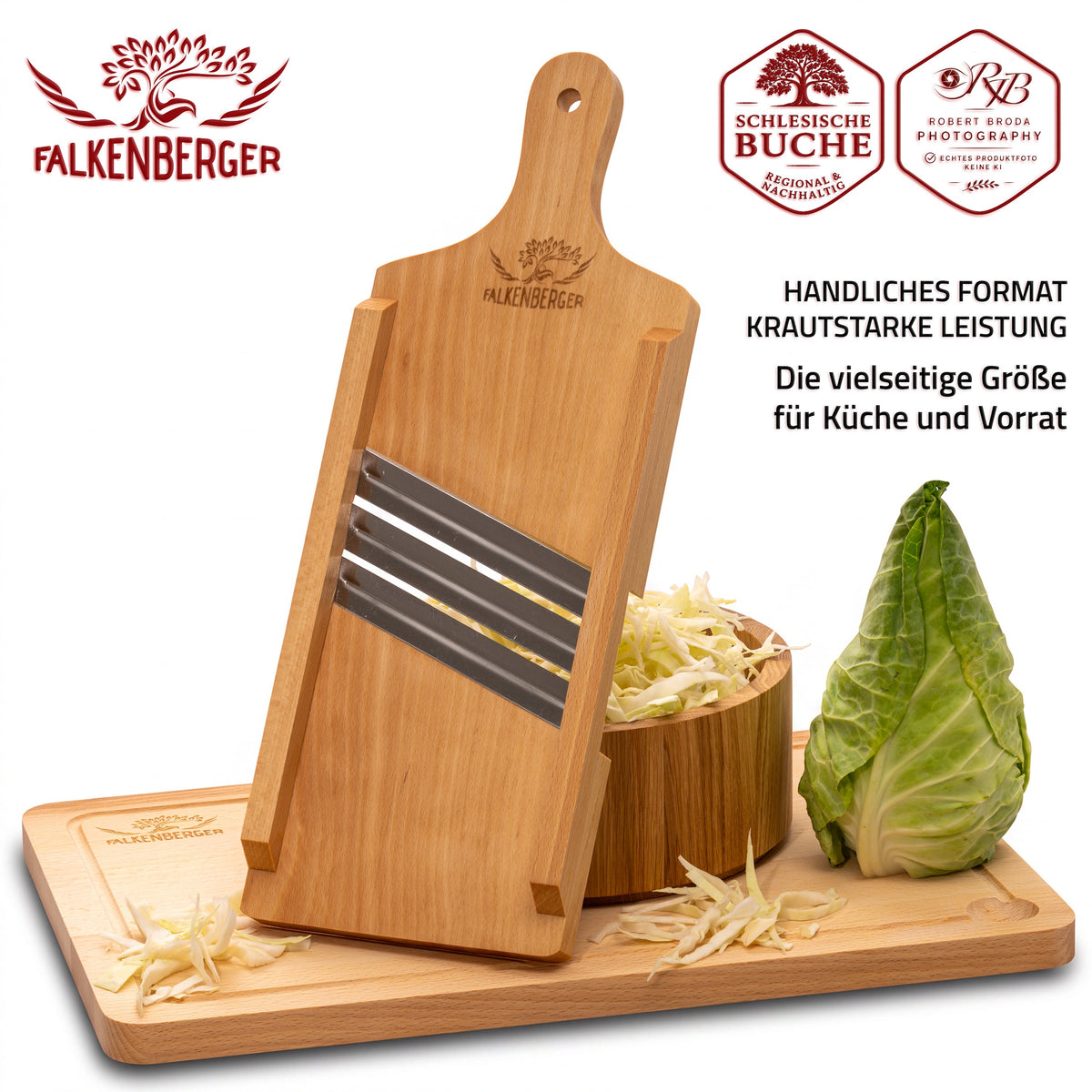 FALKENBERGER Krauthobel M massive Buche, Maße 43 × 16 × 3,5 cm Handgefertigt