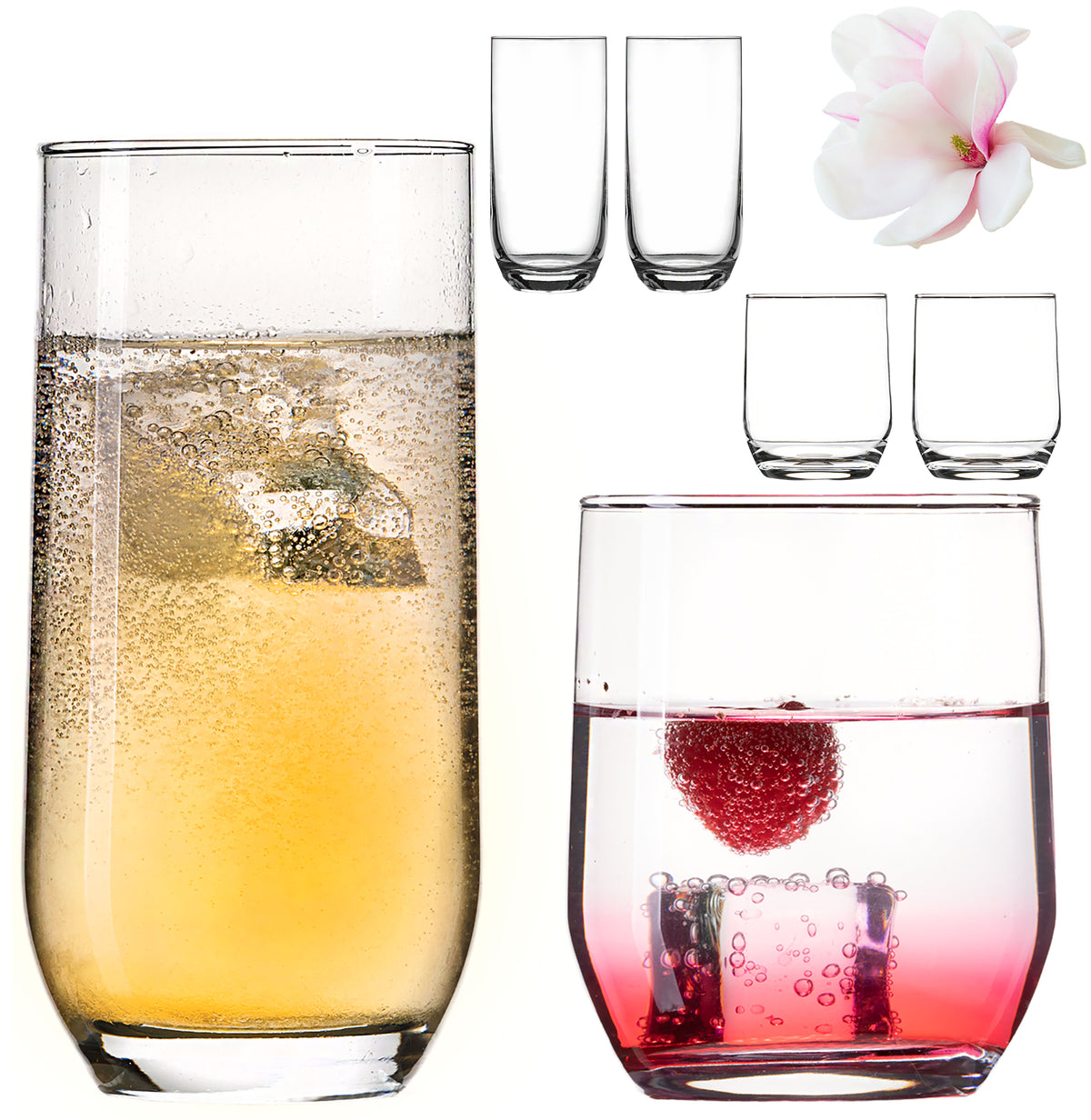 PLATINUX Eleganckie szklanki do picia 240 ml i 360 ml, zestaw 6-częściowy, szklanki do wody, można myć w zmywarce