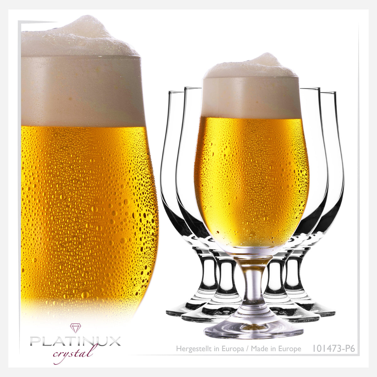 PLATINUM Kufle do piwa 300ml (max. 400ml) Zestaw 6-częściowy Szklanki do piwa ze szkła krystalicznego Kielichy do piwa