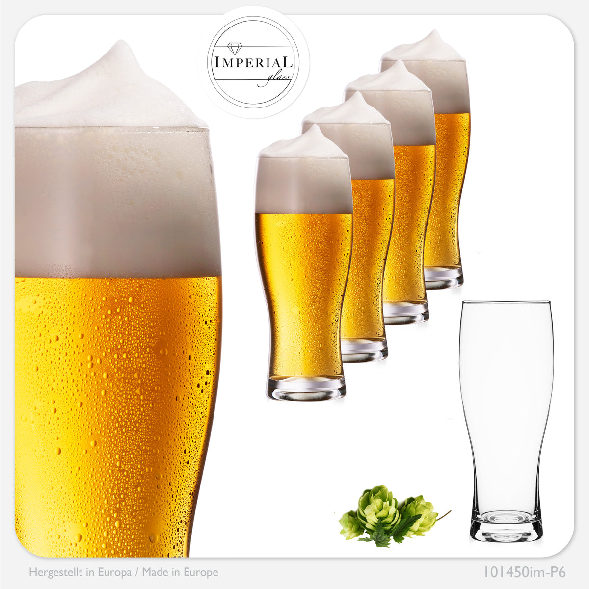 IMPERIAL glass Biergläser 500ml (max. 640ml) Set 6-Teilig 0,5L aus Glas