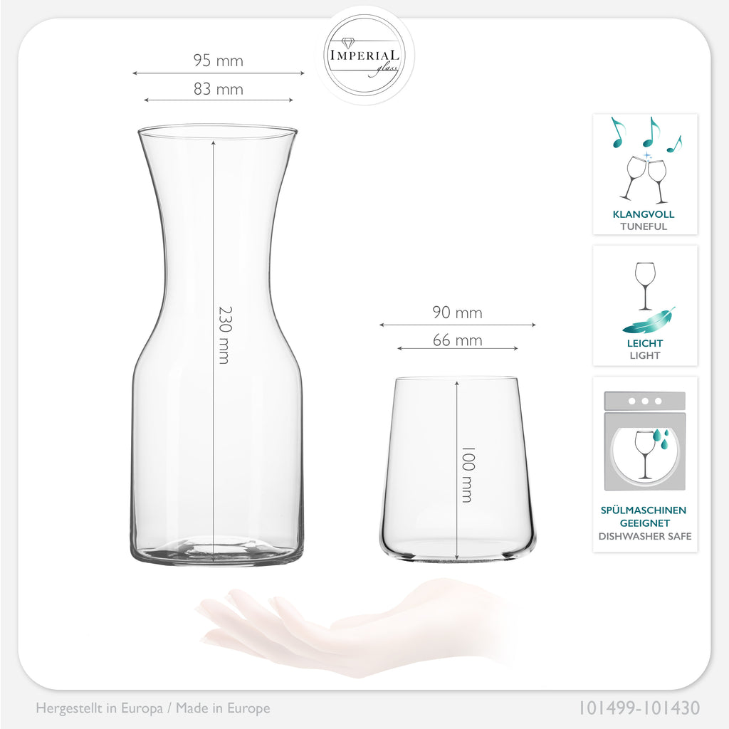 IMPERIAL glass Trinkgläser & Karaffe Set aus Glas 450ml / 1100ml 7-Teilig