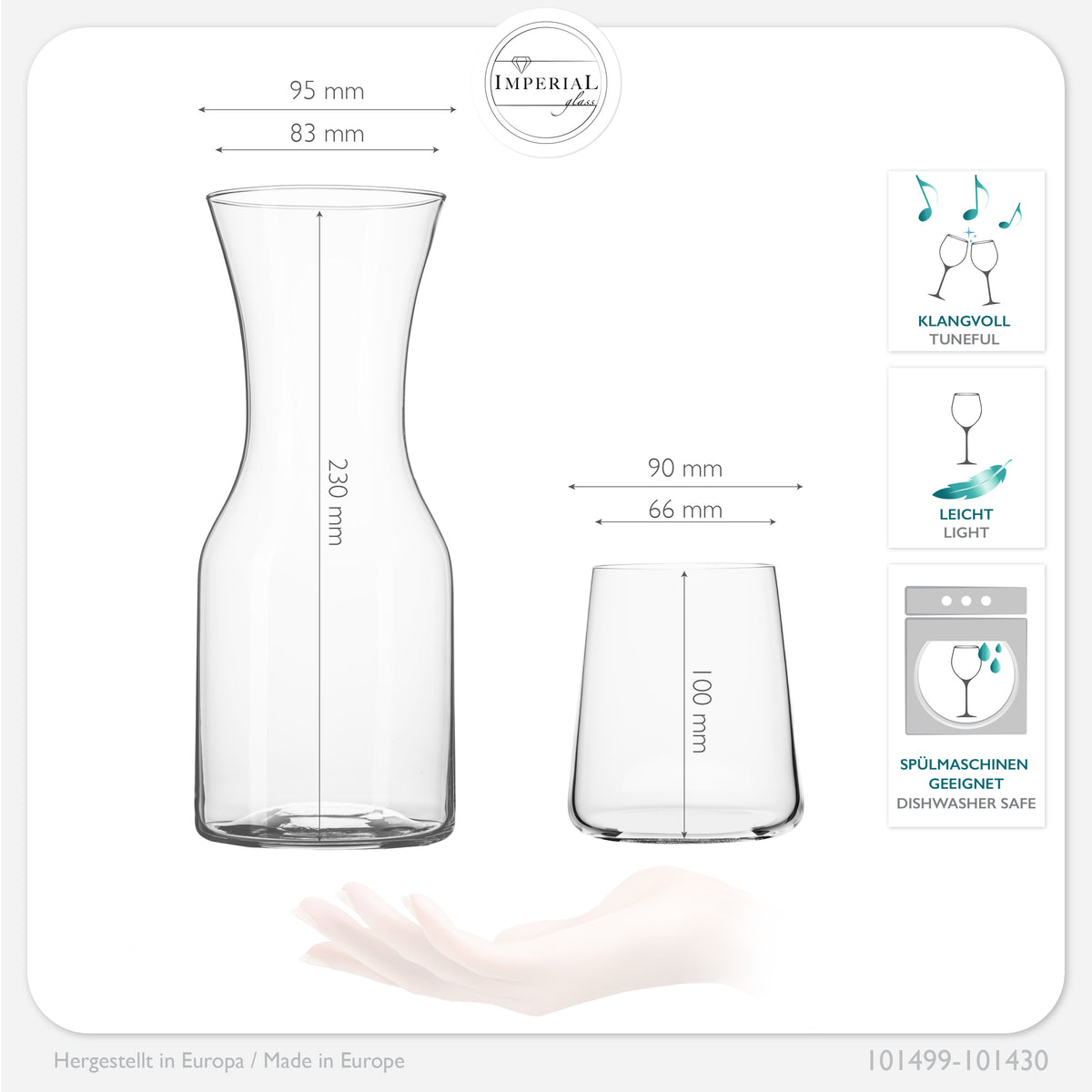 IMPERIAL glass Trinkgläser & Karaffe Set aus Glas 450ml / 1100ml 7-Teilig