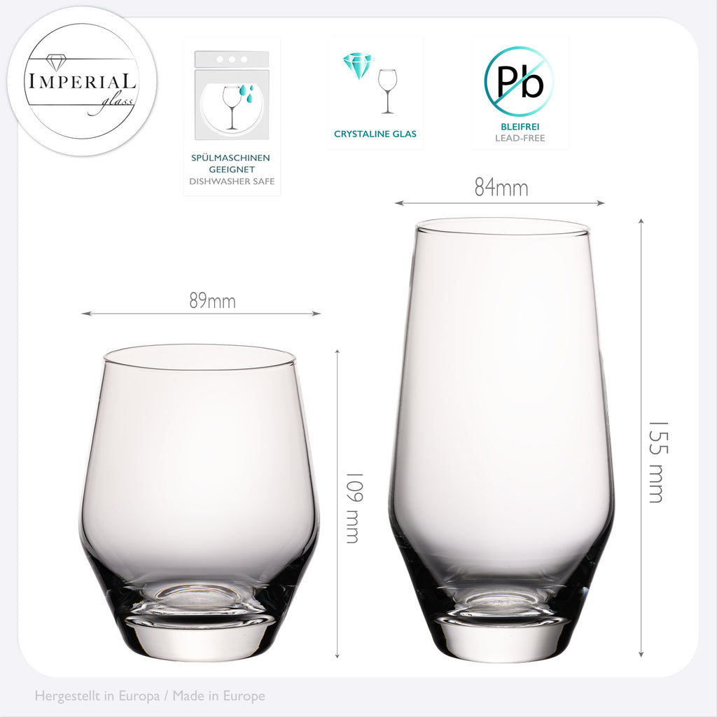 IMPERIAL Szklanki 400ml i 520ml, zestaw 12 sztuk, ze szkła krystalicznego, seria "Rom", można myć w zmywarce
