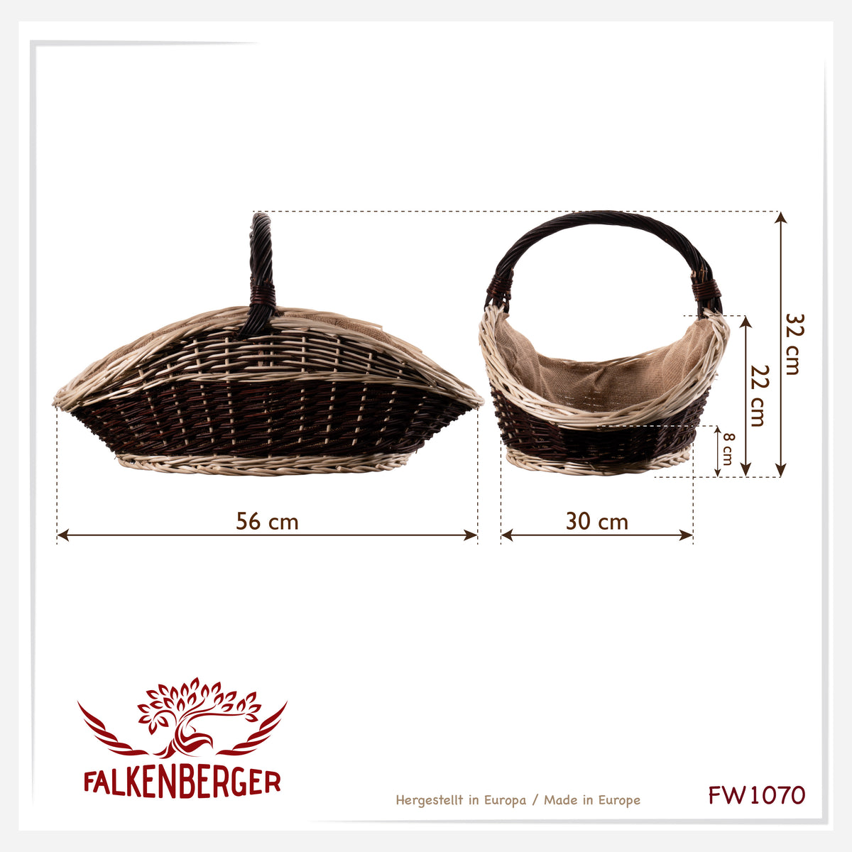 FALKENBERGER Wiklinowy kosz pleciony, wyściełany tkaniną, ok. 56x30x32cm, ręcznie robiony „Henri”