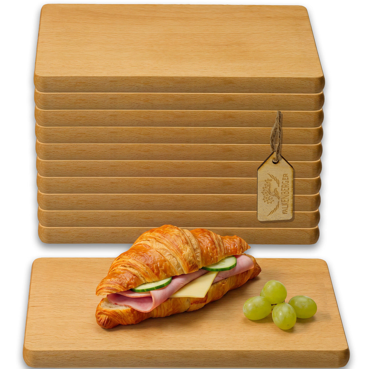 Falkenberger Frühstücksbrettchen 10er Set massive Buche, 24 × 14 × 1,6 cm Handgefertigt