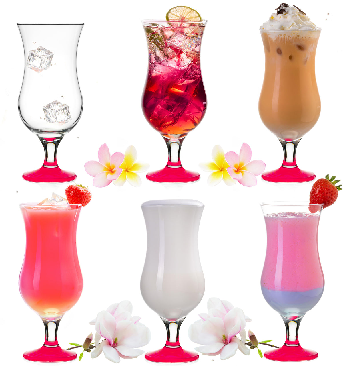 PLATINUX Zestaw 6 szklanek koktajlowych 400 ml (maks. 470 ml) Szklanki do drinków Szklanki barowe Hurricane Duże (różowe)