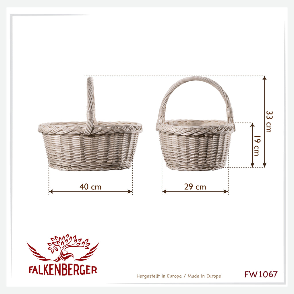 FALKENBERGER Biały koszyk wiklinowy pleciony ok. 40x29x33cm "Bella" koszyk zakupowy z wikliny ręcznie robiony