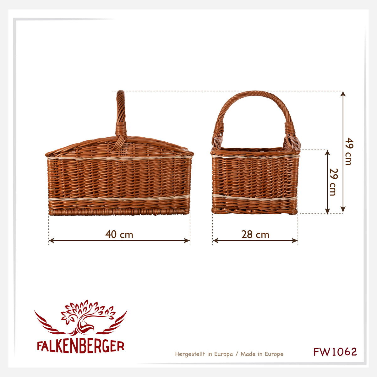 FALKENBERGER Duży kosz wiklinowy 49x29x28cm "Amalfi" Kosz na drewno kominkowe z wikliny ręcznie wykonany