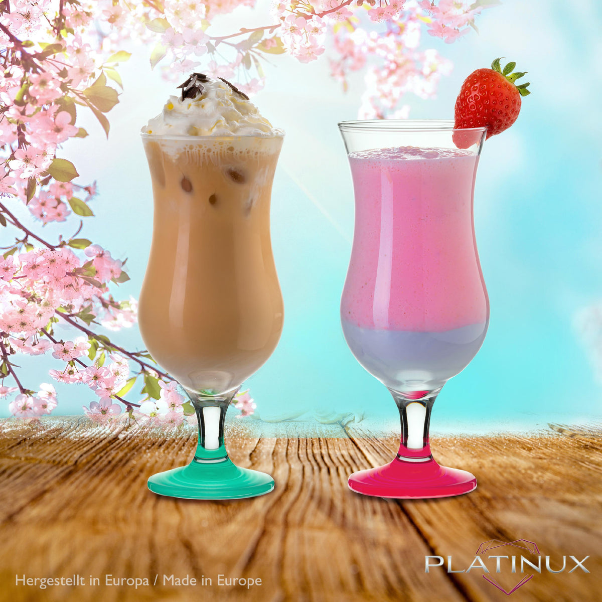 PLATINUX Zestaw 6 szklanek koktajlowych 400ml (max. 470ml) Szklanki do drinków Szklanki barowe Hurricane Duże (Kolorowe)