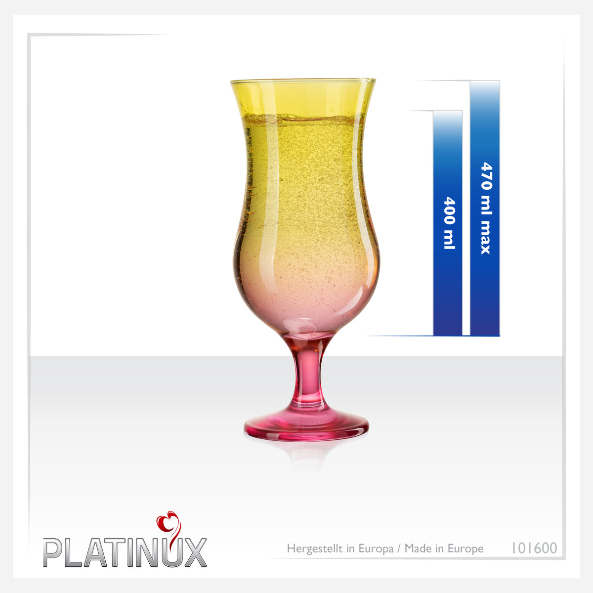 PLATINUX Kieliszki koktajlowe żółto-różowe szklane zestaw 6 sztuk 400ml (max.470ml) Szklanki do long drinków duże