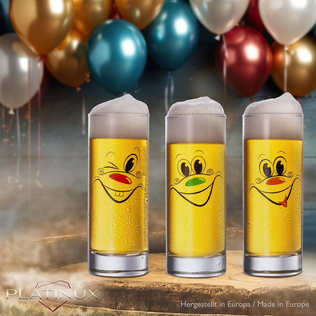 PLATINUX Szklanki do Kölscha szklane 300ml (max. 335ml) Zestaw 6-częściowy z zabawnymi buźkami Szklanki do piwa