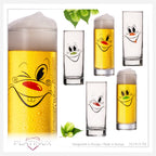 PLATINUX Szklanki do Kölscha szklane 300ml (max. 335ml) Zestaw 6-częściowy z zabawnymi buźkami Szklanki do piwa