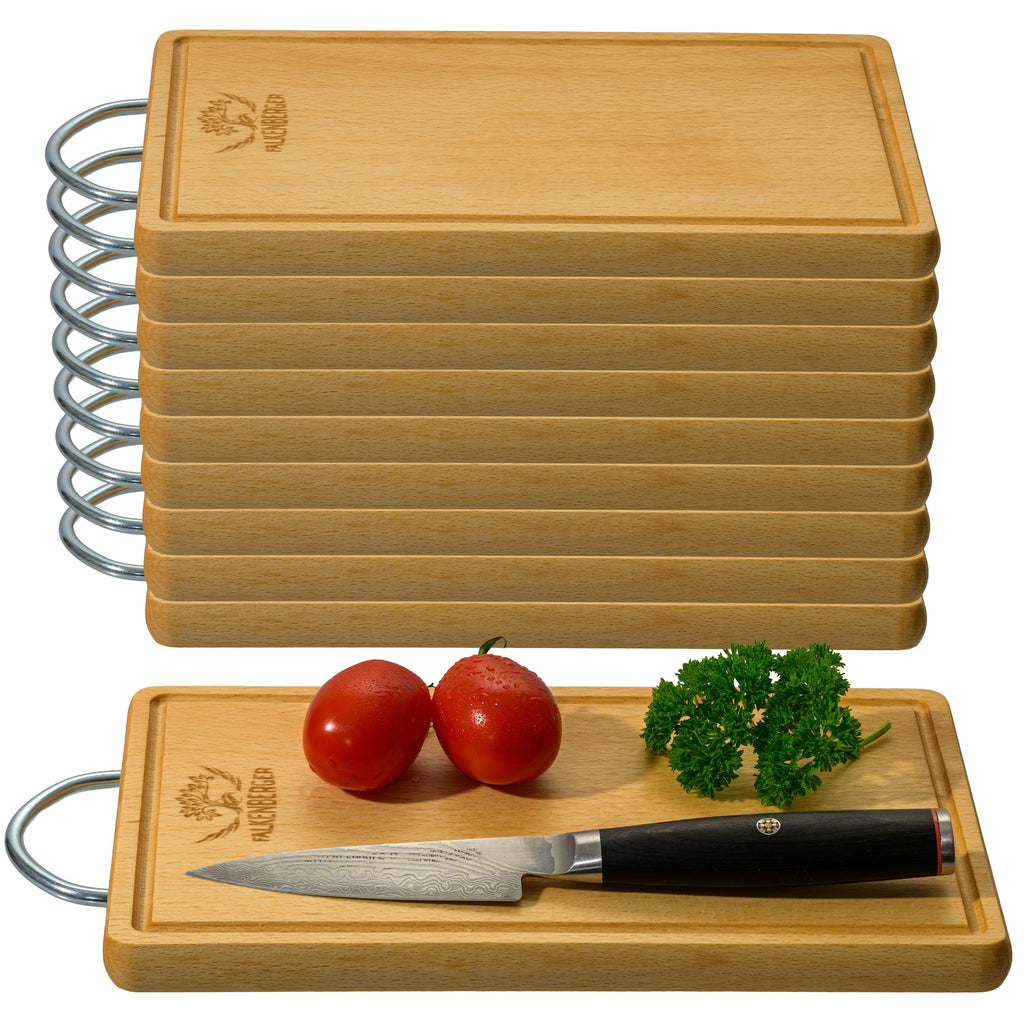 FALKENBERGER Frühstücksbrettchen 10er Set massive Buche, 24 × 14 × 1,6 cm Handgefertigt