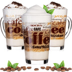 PLATINUM Szklanki do kawy z motywem maks. 350ml, zestaw 3-częściowy, szklanki ze szkła do Latte Macchiato z uchwytem, szklanki do Cappuccino