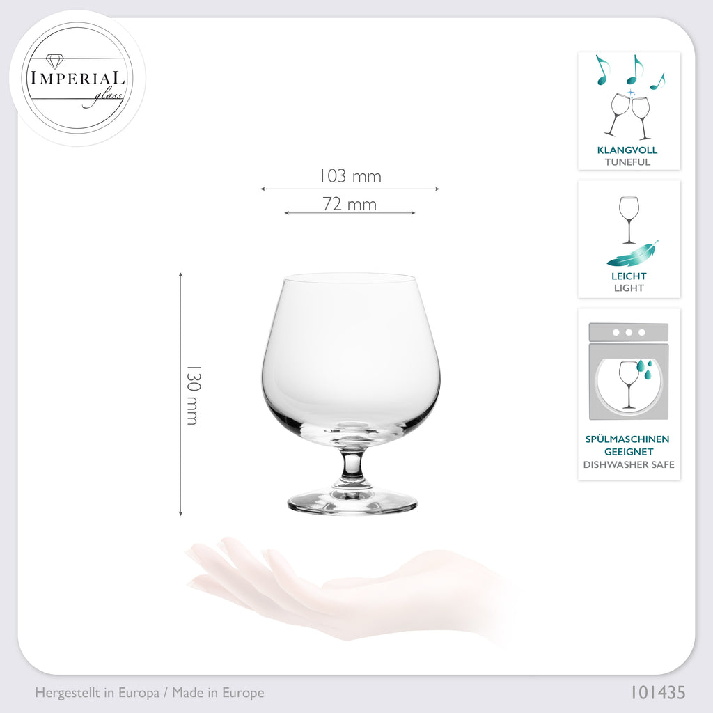 IMPERIAL Kieliszki do koniaku 480ml Zestaw 2 szt. Koniakówki z kryształowego szkła, można myć w zmywarce