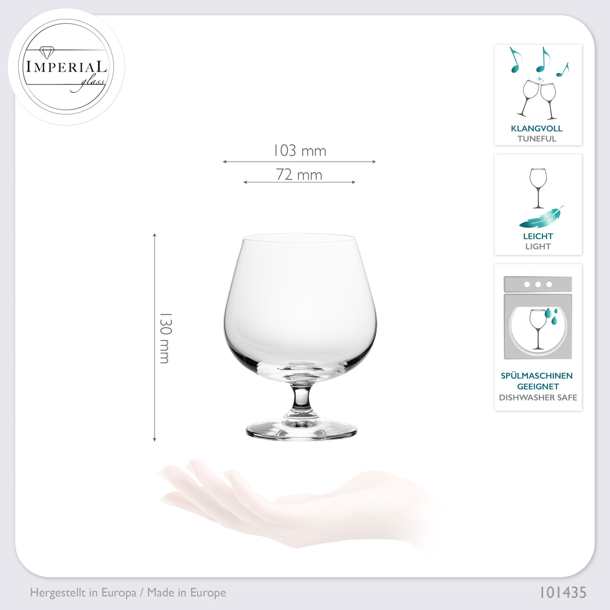 IMPERIAL Kieliszki do koniaku 480ml Zestaw 2 szt. Koniakówki z kryształowego szkła, można myć w zmywarce