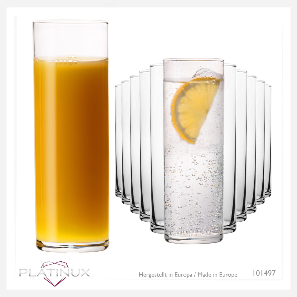 PLATINUX Wysokie szklanki do napojów 240ml (maks. 200ml) Zestaw 12-częściowy Szklanki do soków ze szkła Można myć w zmywarce