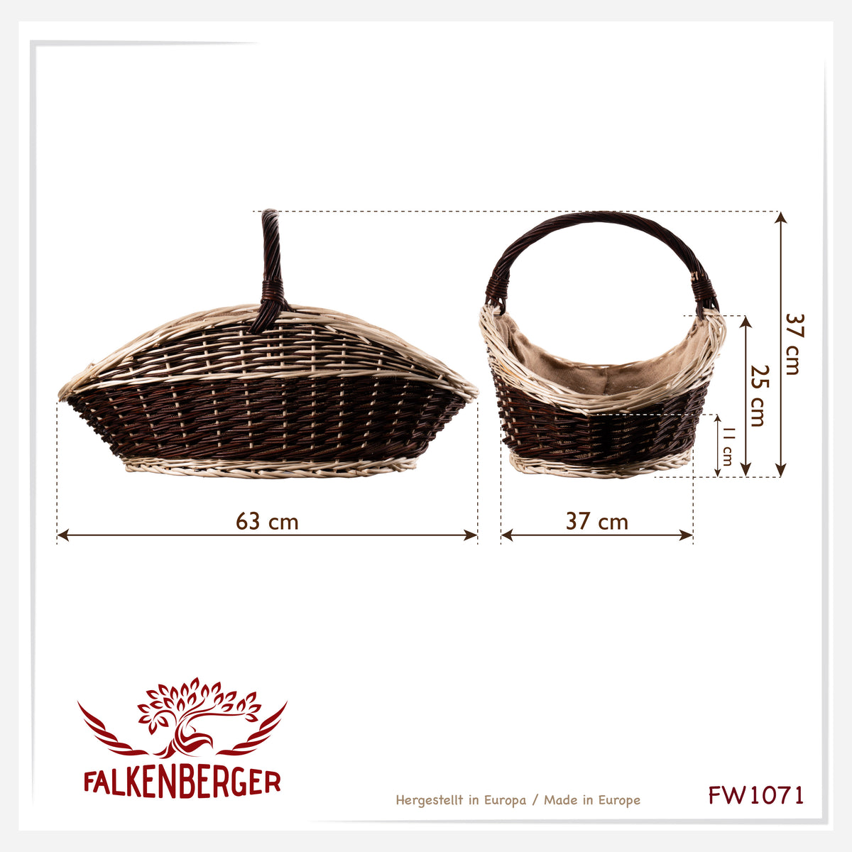 FALKENBERGER Wiklinowy kosz pleciony, wyściełany tkaniną, ok. 63x37x37cm, rękodzieło "Piemont"