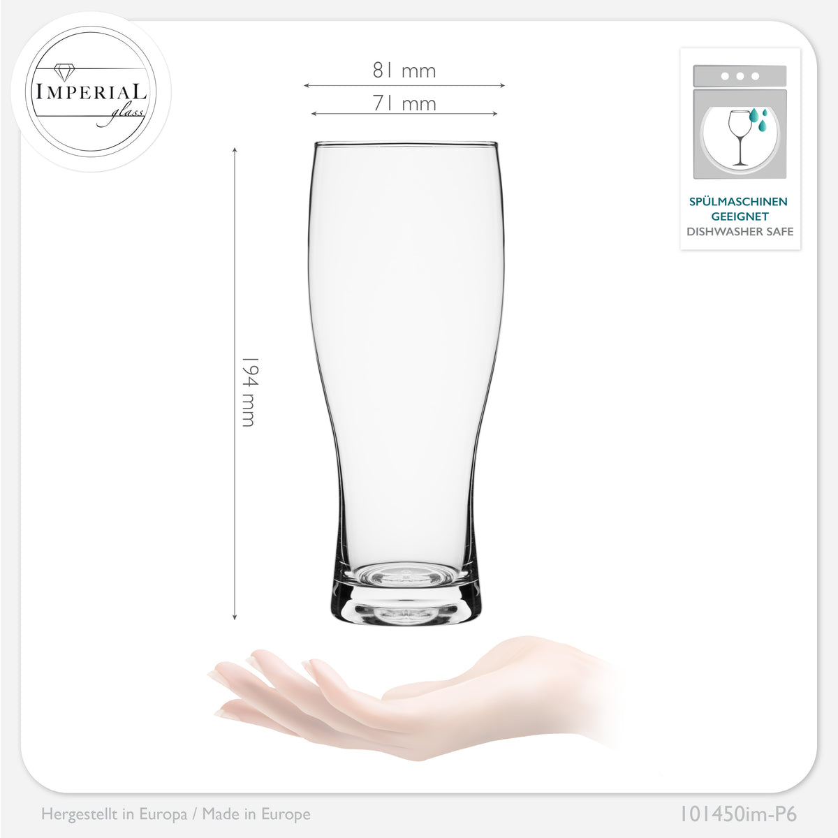 IMPERIAL glass Biergläser 500ml (max. 640ml) Set 6-Teilig 0,5L aus Glas