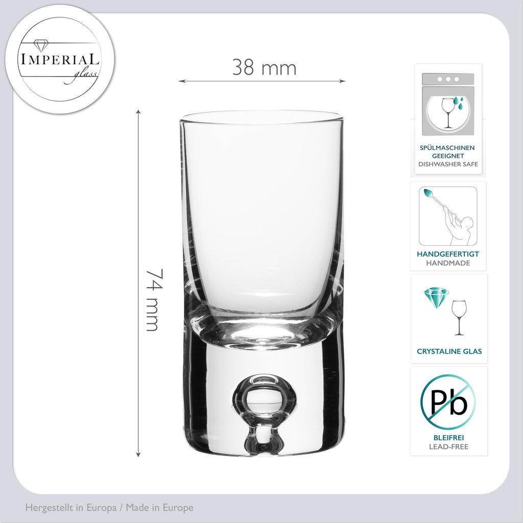 IMPERIAL Shotgläser 6er Set - Schnapsgläser aus Crystalline Glas 30ml mit Luftblase im Boden Handmade "Lissabon"