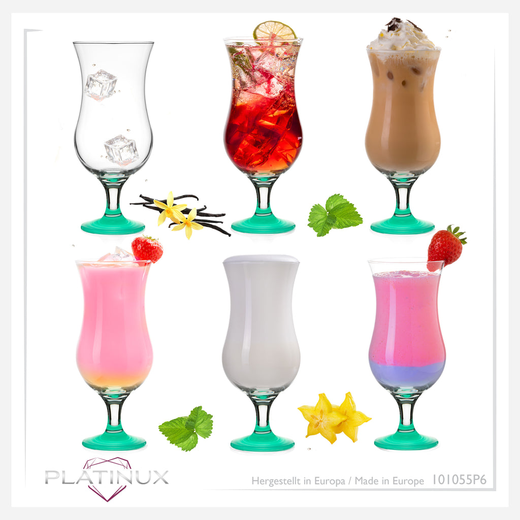 PLATINUX Zestaw 6 szklanek koktajlowych 400ml (maks. 470ml) Szklanki do drinków Szklanki barowe Hurricane Duże (Niebieskie)