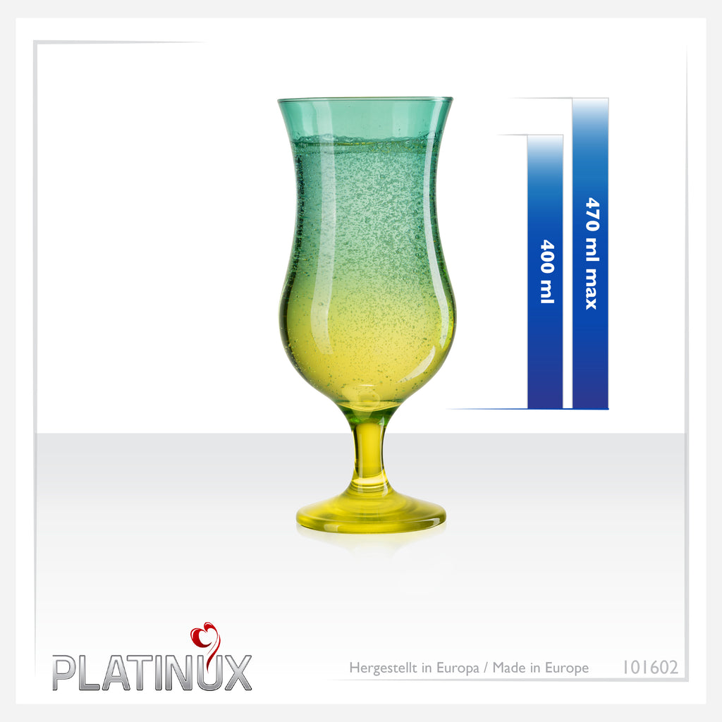 PLATINUX Szklanki koktajlowe zielono-żółte, szklane, zestaw 6 sztuk 400ml (maks. 470ml), duże szklanki do long drinków
