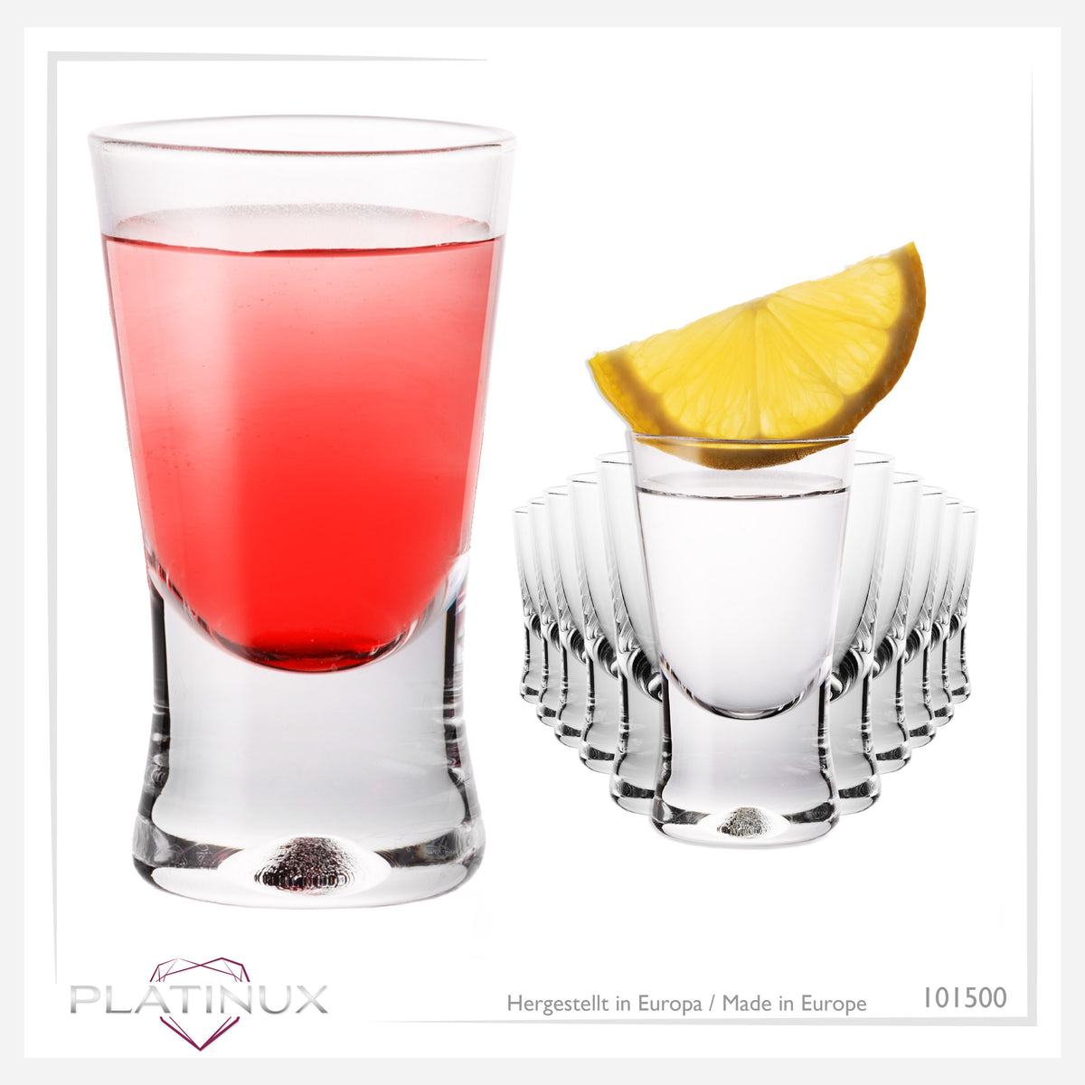 PLATINUX Kieliszki Shot 25ml 2,5cl w kształcie litery X Zestaw 12 sztuk Kieliszki z Serii "CrossLine" Można myć w zmywarce