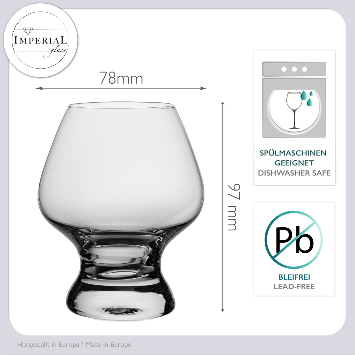 IMPERIAL glass zestaw 2 szklanek Tasting Glas 220ml Nosing Glas Degustationsglas szklane - kieliszek do koniaku, kieliszek do whisky, można myć w zmywarce
