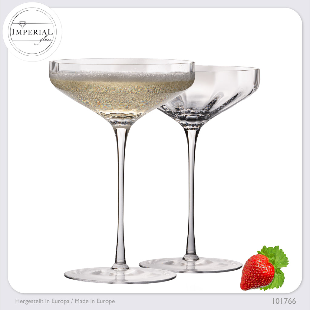 IMPERIAL glass große Sektschalen gewellt 320ml Set 2-Teilig "Cali" Champagnergläser aus Crystalline Glas Handmade