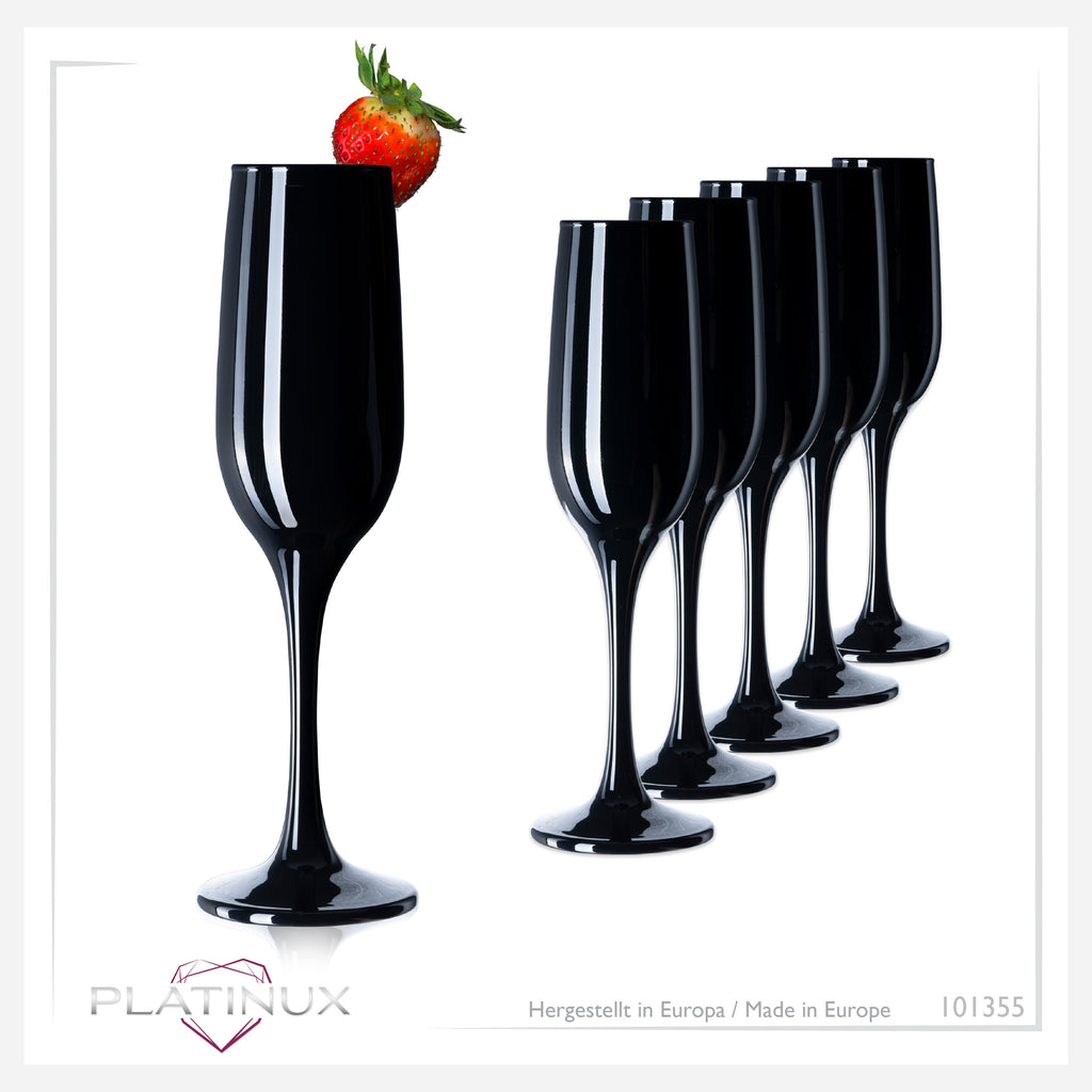 PLATINUX Czarne stabilne kieliszki do szampana Zestaw 6 sztuk 160ml (maks. 210ml) Kieliszki do prosecco szklane